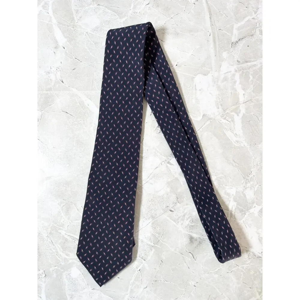 Vintage Paco Rabanne Paris Tie Navy Blue Woven Silk Necktie Men's Suit Accessory